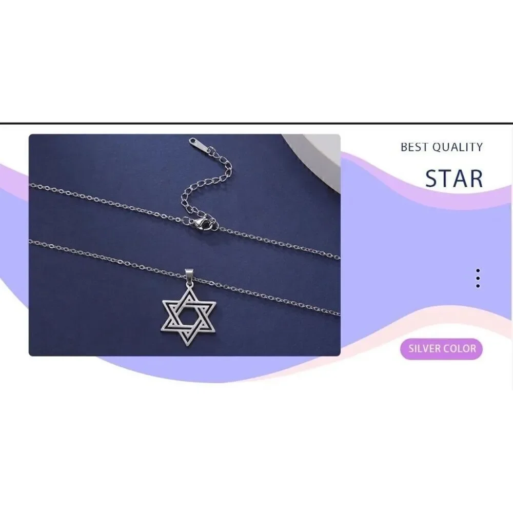 Stainless Steel Necklace Star of David for Men and Women Gold